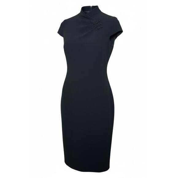 Max Mara Pianoforte Vintage 90s Black Cheongsam Sheath Dress 40 IT 6 US - Picture 1 of 12